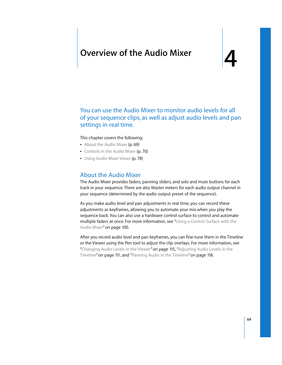 Overview of the audio mixer, About the audio mixer, Chapter 4 | Apple Final Cut Pro 6 User Manual | Page 854 / 2033