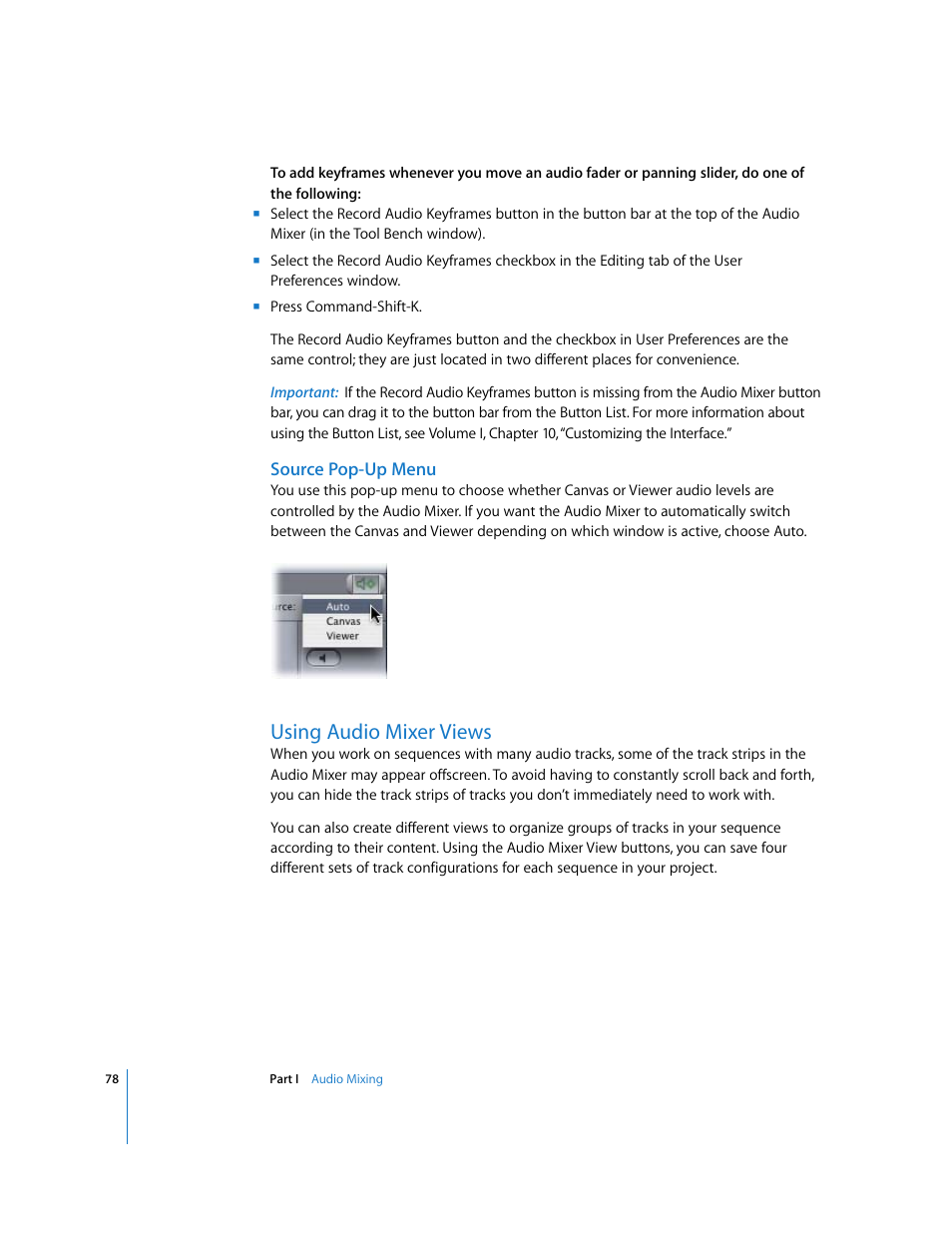 Source pop-up menu, Using audio mixer views, P. 78) | Apple Final Cut Pro 6 User Manual | Page 863 / 2033