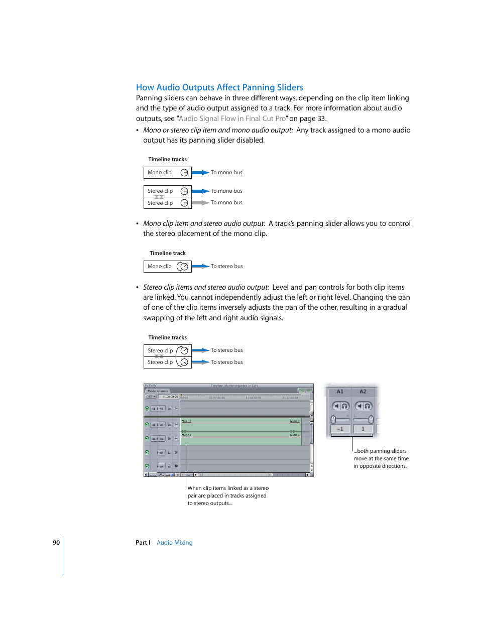 How audio outputs affect panning sliders | Apple Final Cut Pro 6 User Manual | Page 875 / 2033