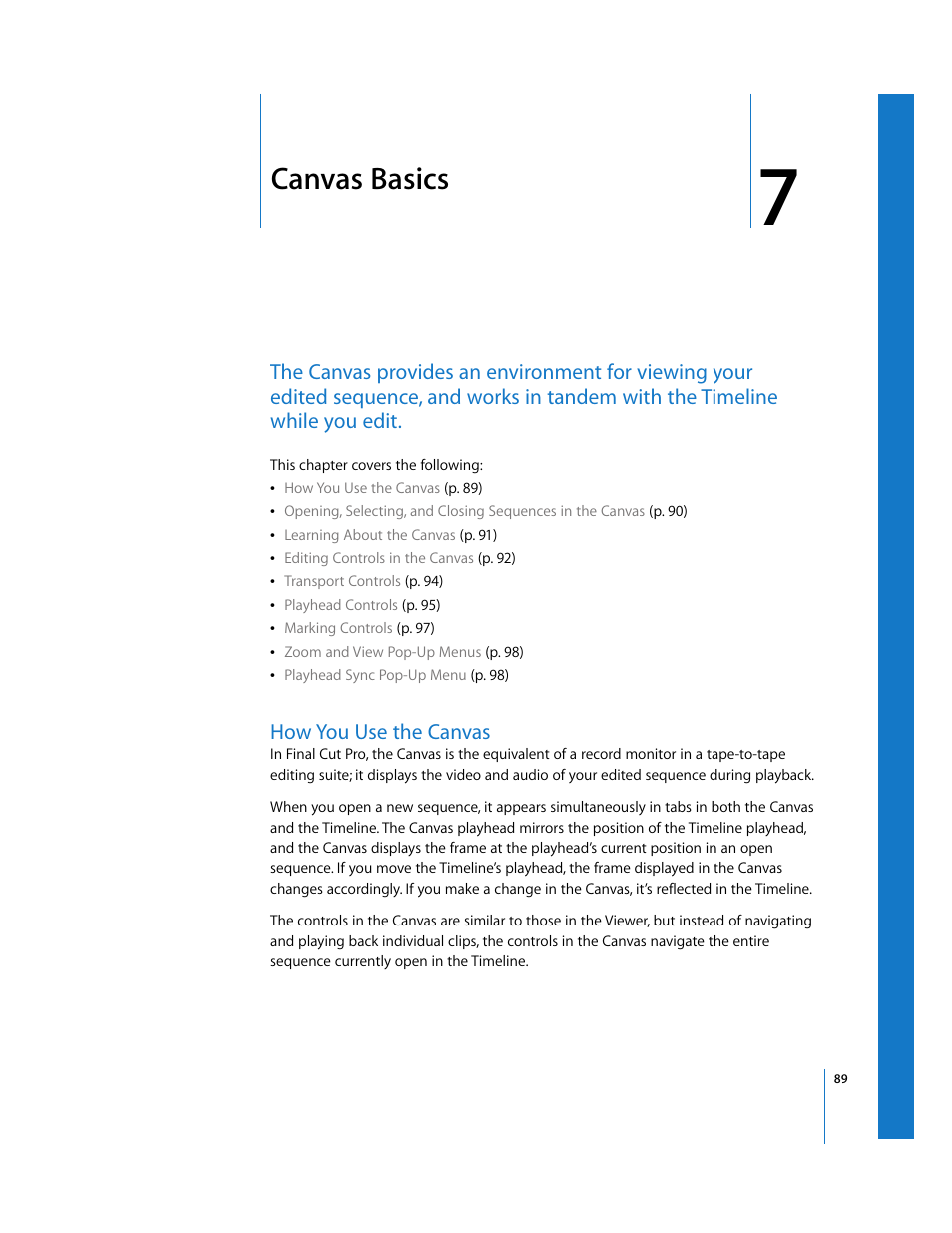 Canvas basics, How you use the canvas, Chapter 7 | Apple Final Cut Pro 6 User Manual | Page 90 / 2033