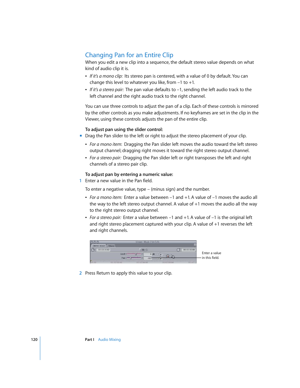 Changing pan for an entire clip | Apple Final Cut Pro 6 User Manual | Page 905 / 2033