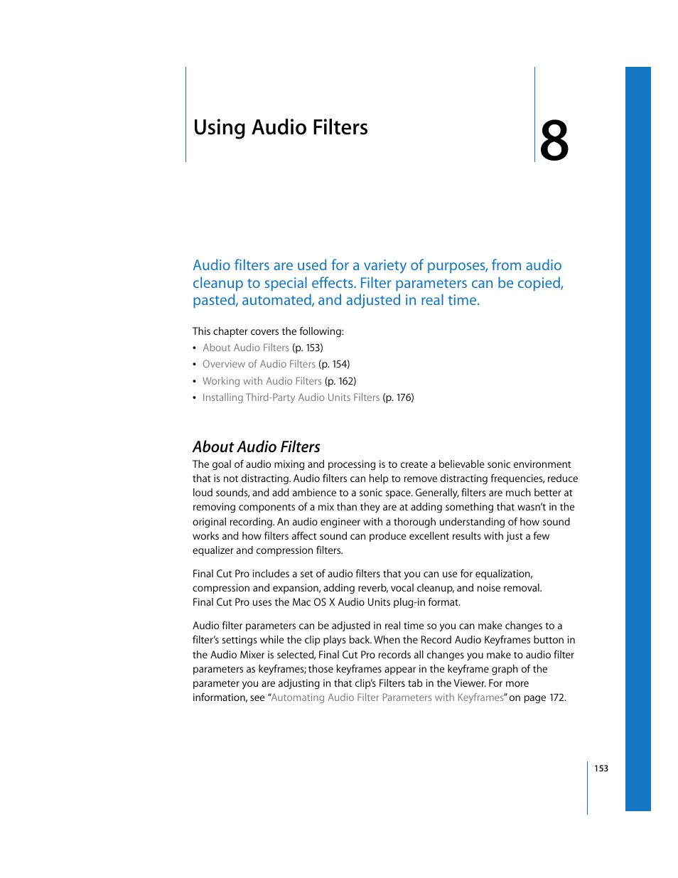 Using audio filters, About audio filters, Chapter 8 | Apple Final Cut Pro 6 User Manual | Page 938 / 2033