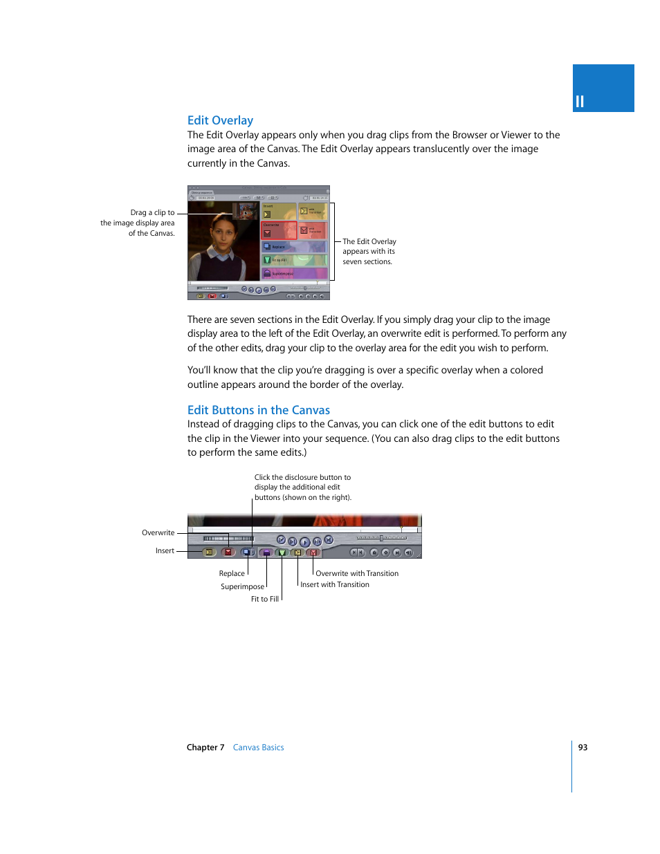 Edit overlay, Edit buttons in the canvas | Apple Final Cut Pro 6 User Manual | Page 94 / 2033