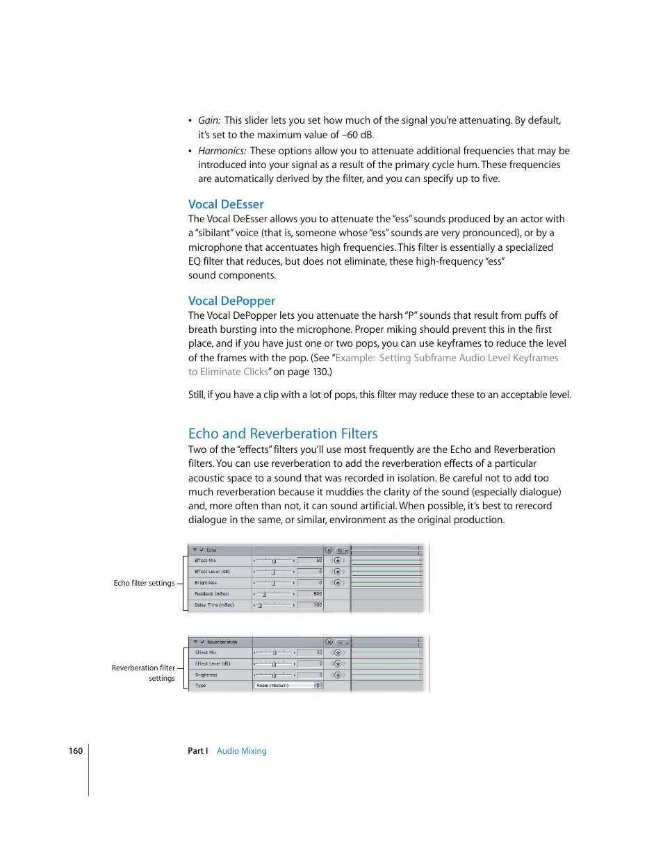 Vocal deesser, Vocal depopper, Echo and reverberation filters | Apple Final Cut Pro 6 User Manual | Page 945 / 2033