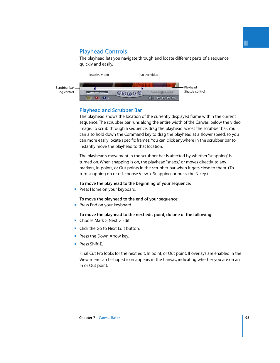 Playhead controls, Playhead and scrubber bar, P. 95) | Apple Final Cut Pro 6 User Manual | Page 96 / 2033