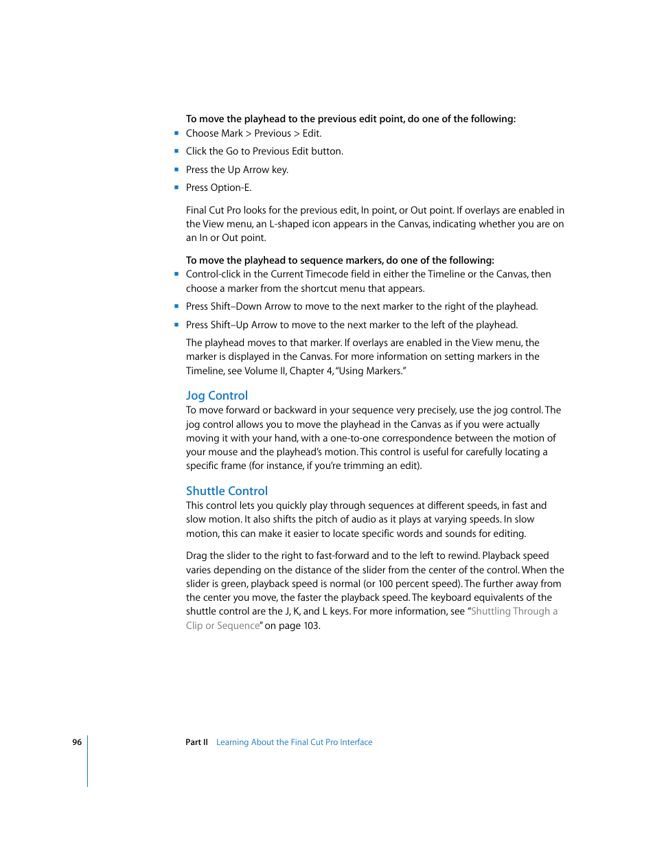 Jog control, Shuttle control | Apple Final Cut Pro 6 User Manual | Page 97 / 2033