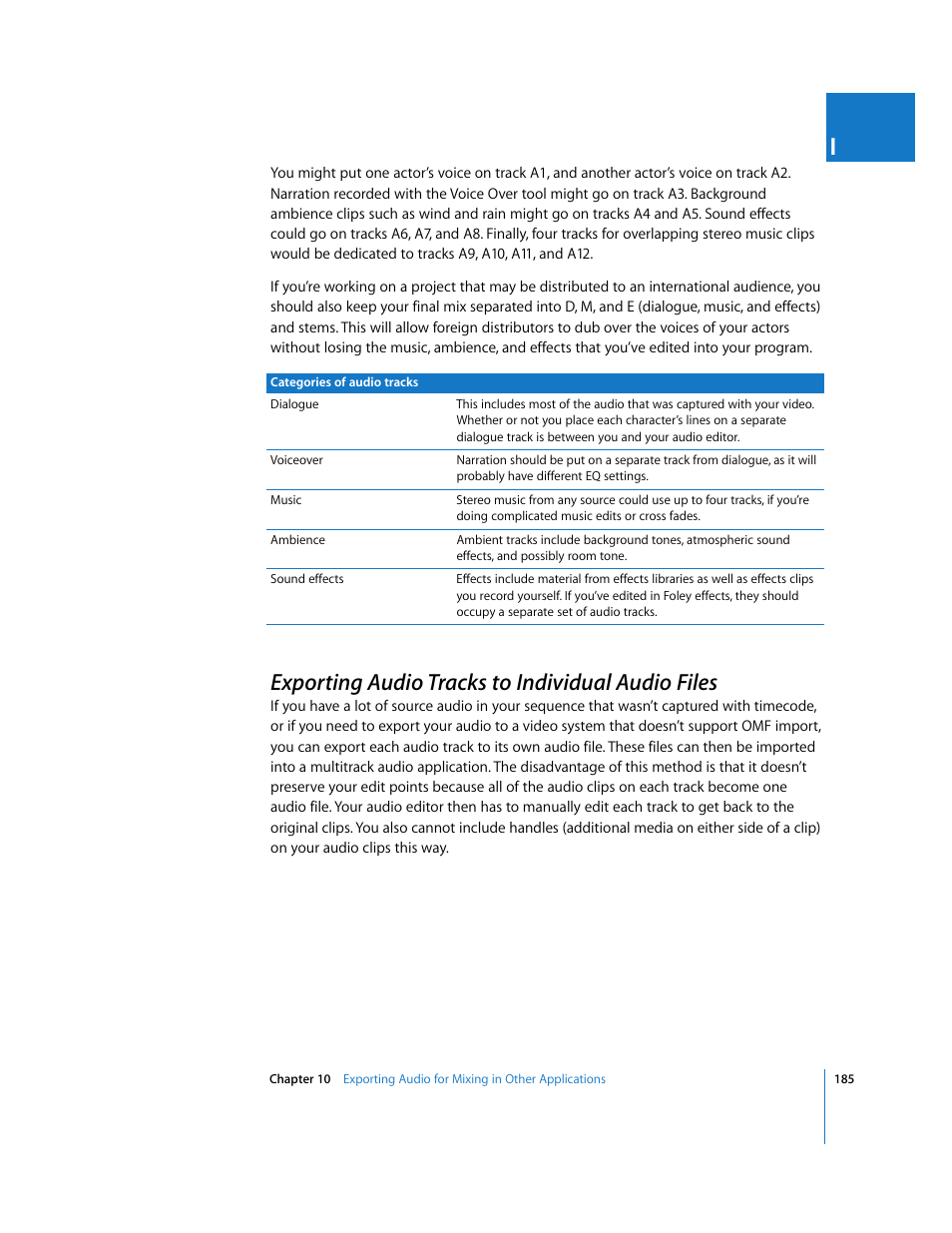 Exporting audio tracks to individual audio files, P. 185) | Apple Final Cut Pro 6 User Manual | Page 970 / 2033