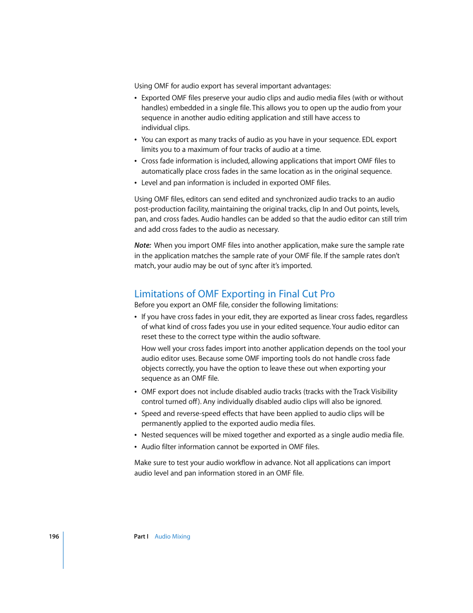 Limitations of omf exporting in finalcutpro, Limitations of omf exporting in final cut pro | Apple Final Cut Pro 6 User Manual | Page 981 / 2033