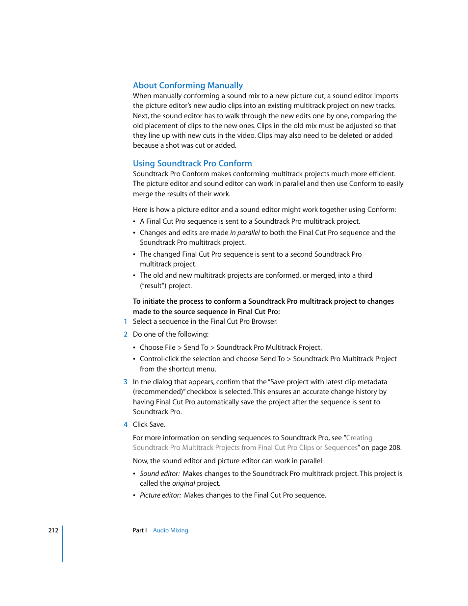 About conforming manually, Using soundtrackpro conform | Apple Final Cut Pro 6 User Manual | Page 997 / 2033