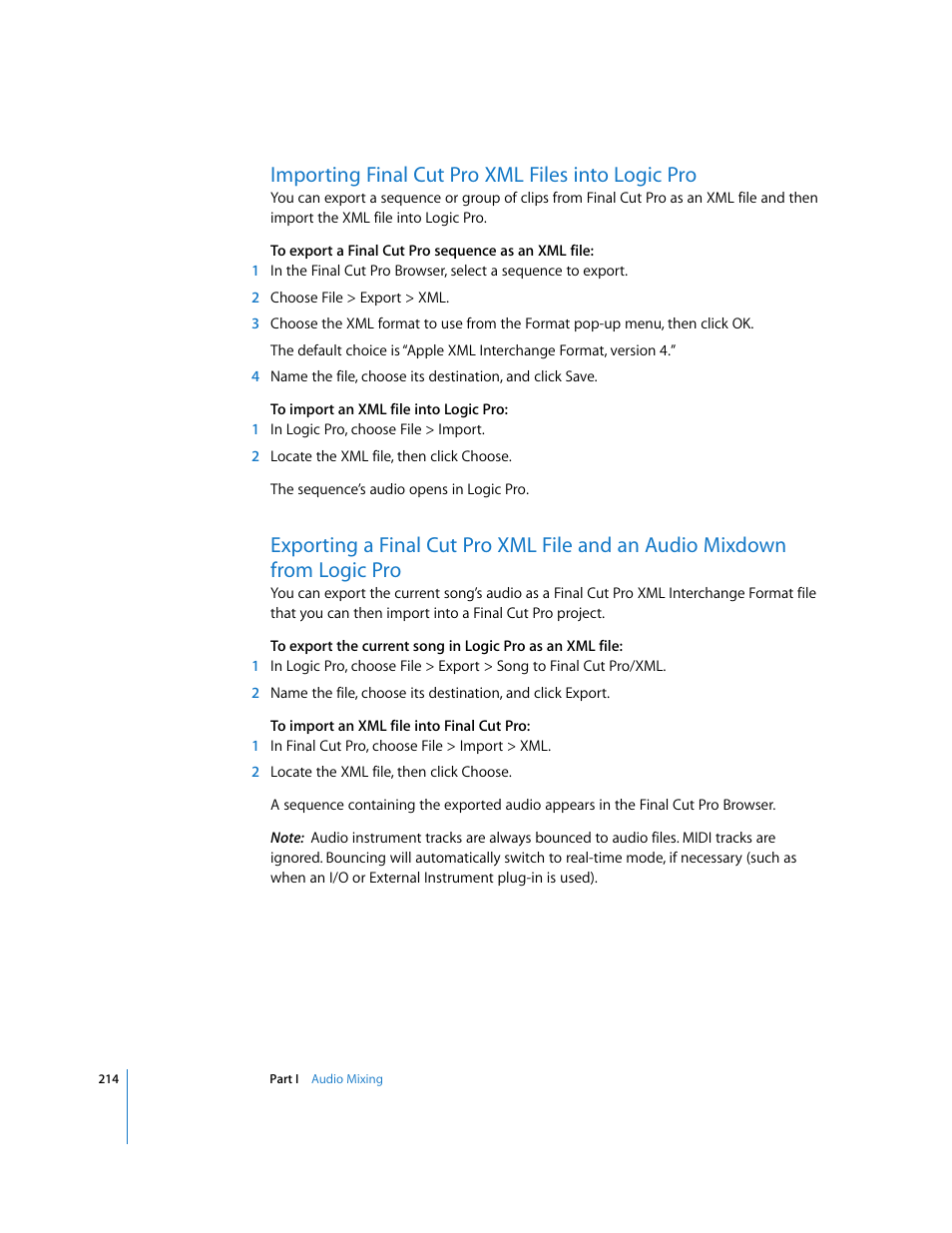 Importing finalcutpro xml files into logicpro, Importing final cut pro xml files into logic pro | Apple Final Cut Pro 6 User Manual | Page 999 / 2033