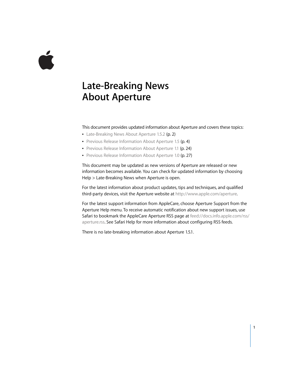 Apple Aperture Late-Breaking News User Manual | 32 pages