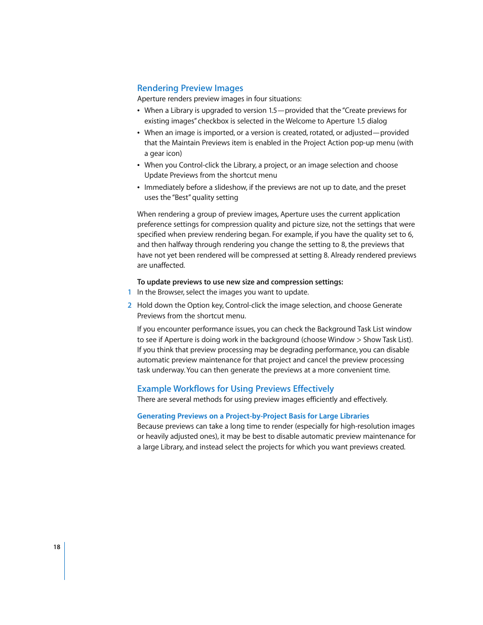 Rendering preview images, Example workflows for using previews effectively, As discussed in | Example, Workflows for using previews effectively | Apple Aperture Late-Breaking News User Manual | Page 18 / 32
