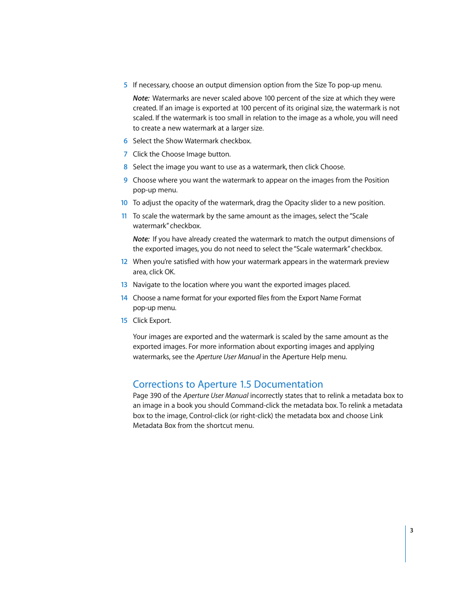 Corrections to aperture 1.5 documentation | Apple Aperture Late-Breaking News User Manual | Page 3 / 32