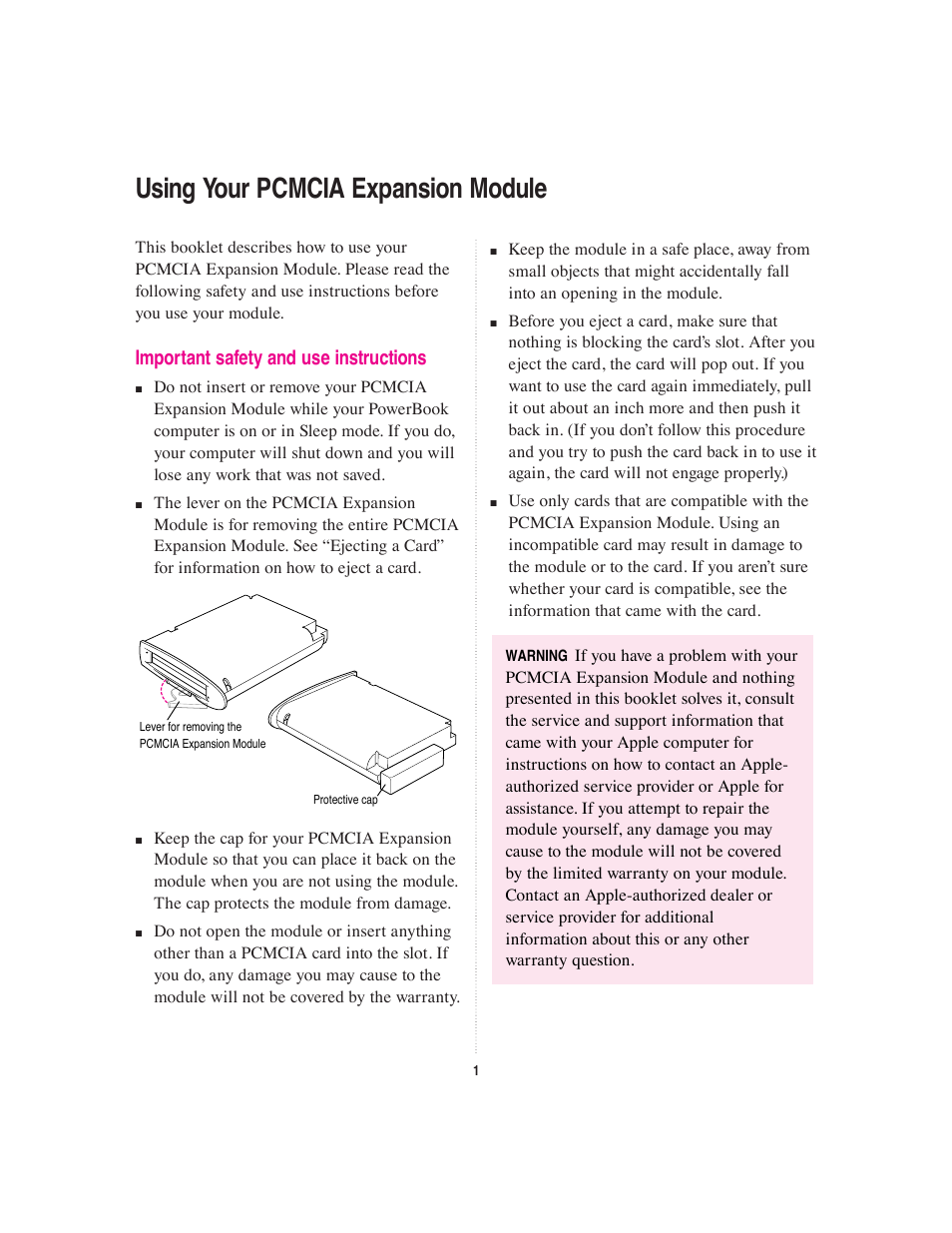 Apple PowerBook PCMCIA Expansion Module User Manual | 8 pages