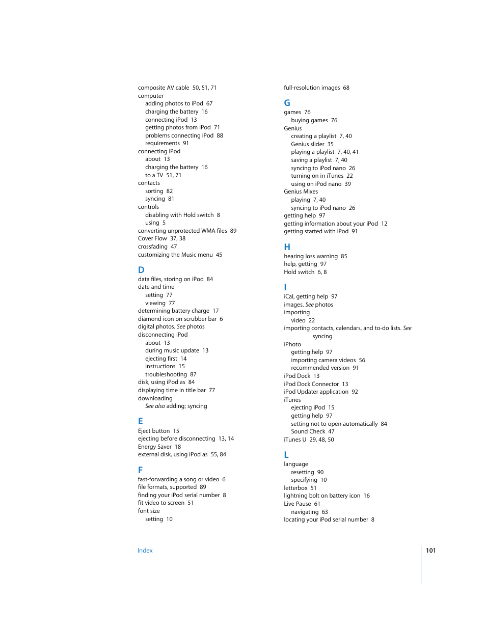 Apple iPod nano (5th generation) User Manual | Page 101 / 104