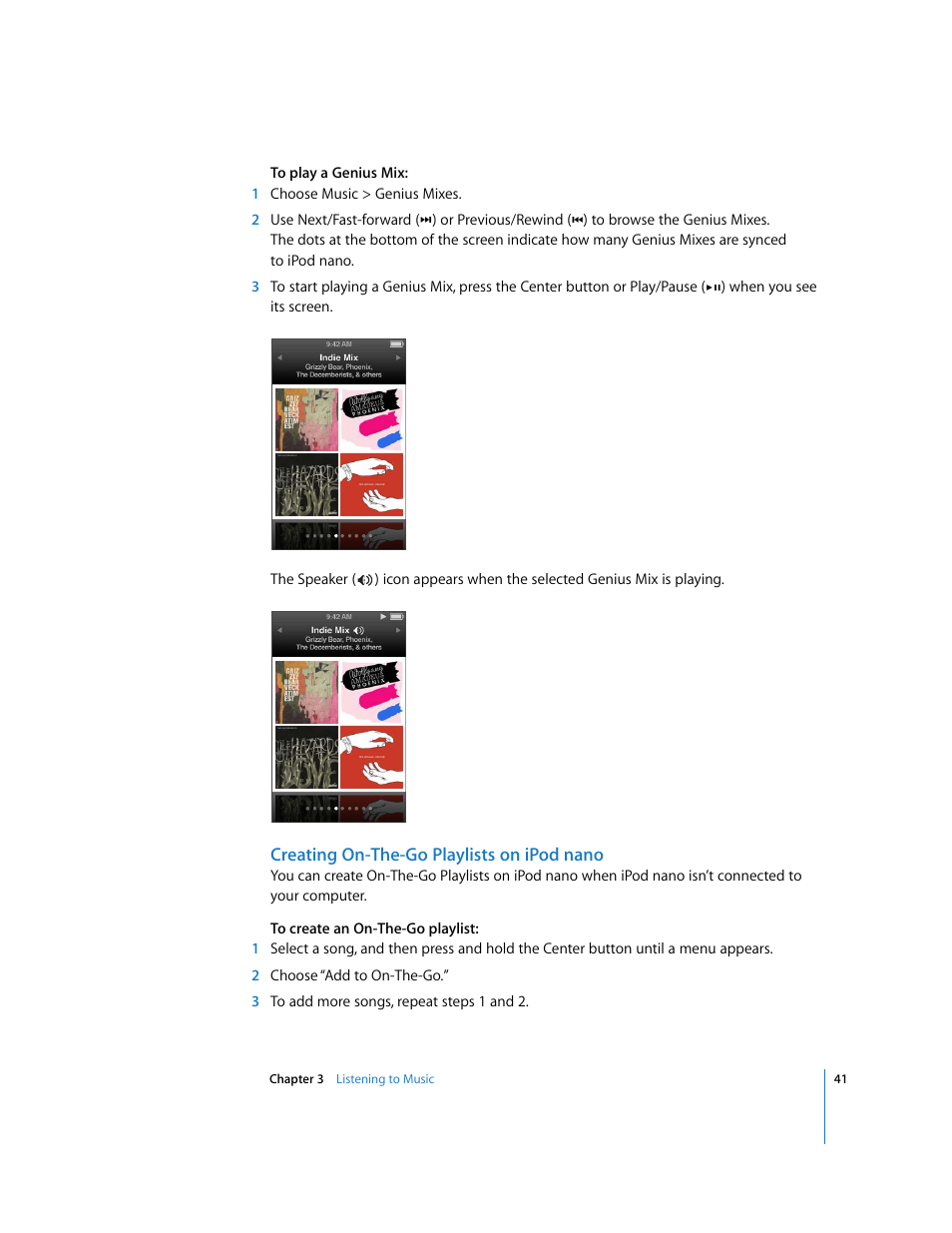 Creating on-the-go playlists on ipodnano | Apple iPod nano (5th generation) User Manual | Page 41 / 104