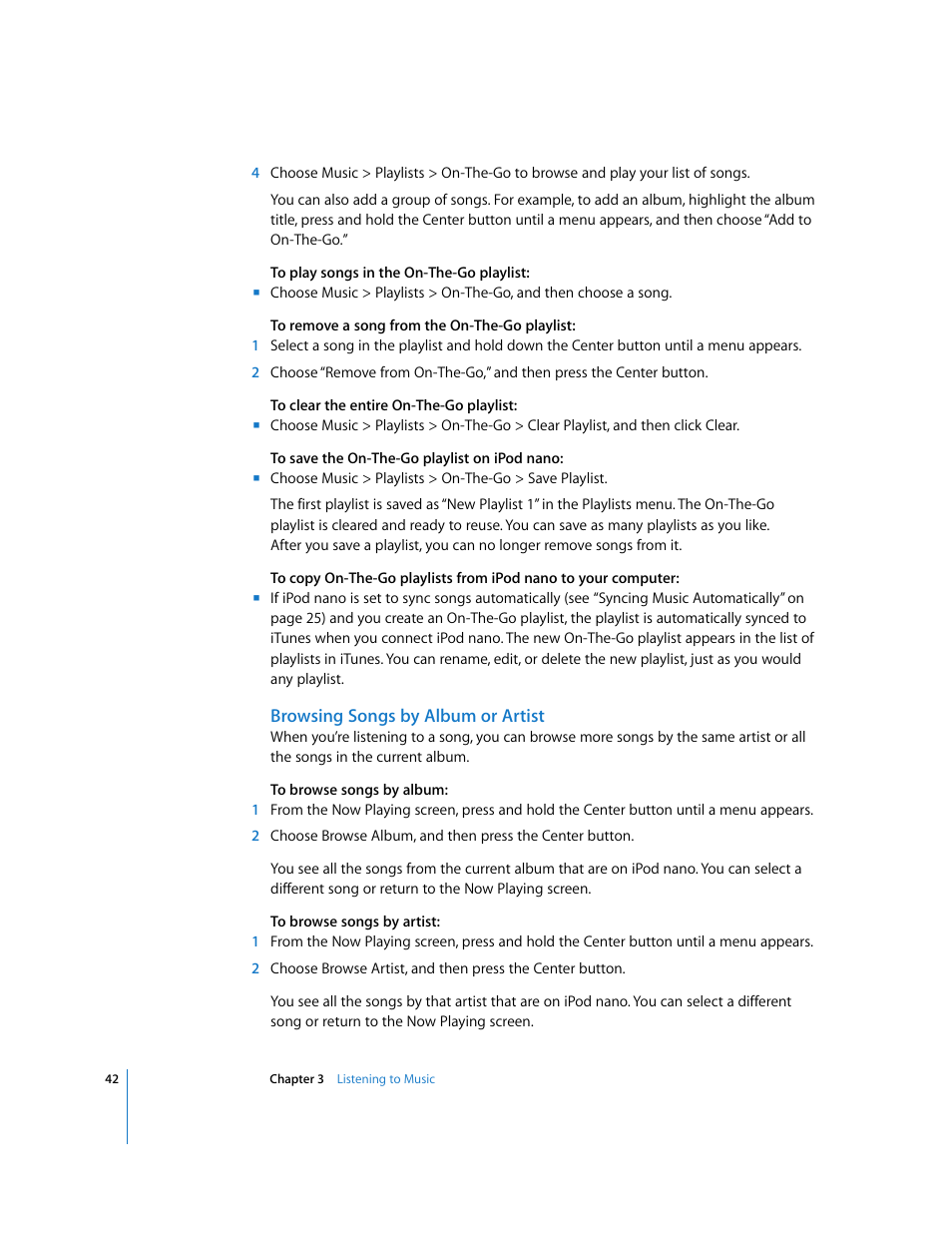 Browsing songs by album or artist | Apple iPod nano (5th generation) User Manual | Page 42 / 104