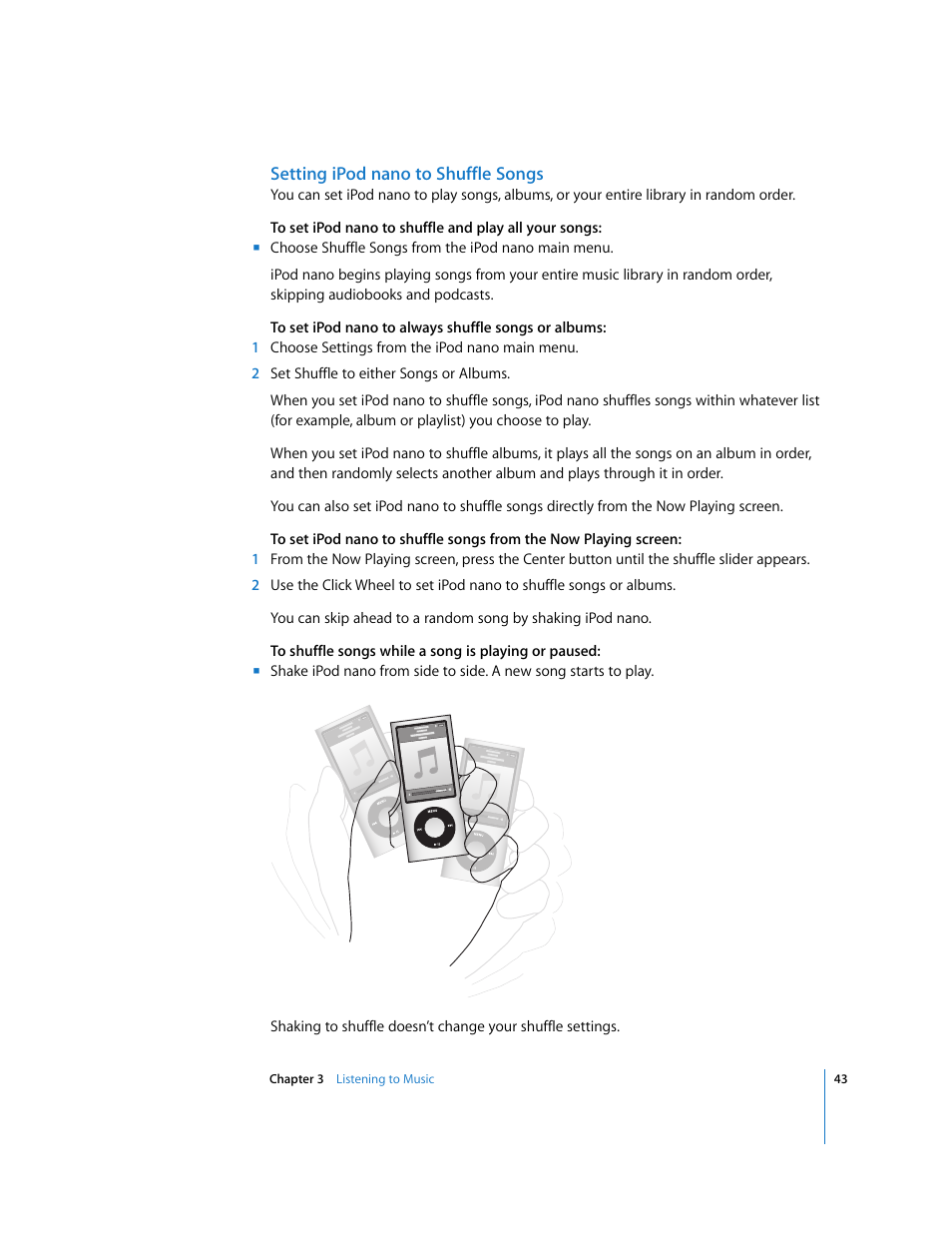 Setting ipodnano to shuffle songs | Apple iPod nano (5th generation) User Manual | Page 43 / 104