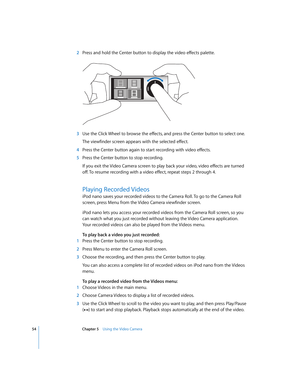 Playing recorded videos | Apple iPod nano (5th generation) User Manual | Page 54 / 104