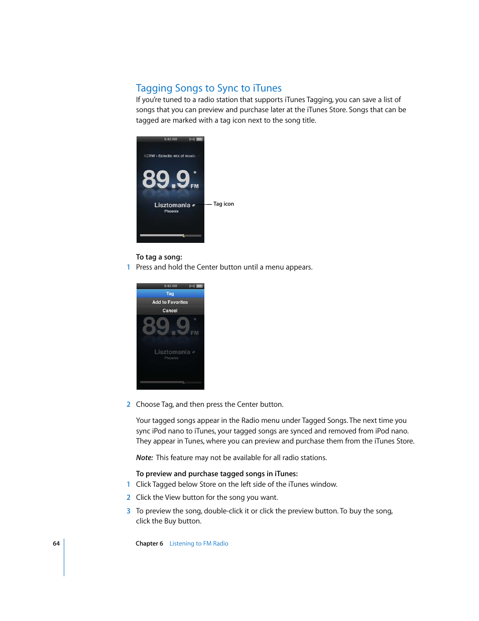 Tagging songs to sync to itunes | Apple iPod nano (5th generation) User Manual | Page 64 / 104