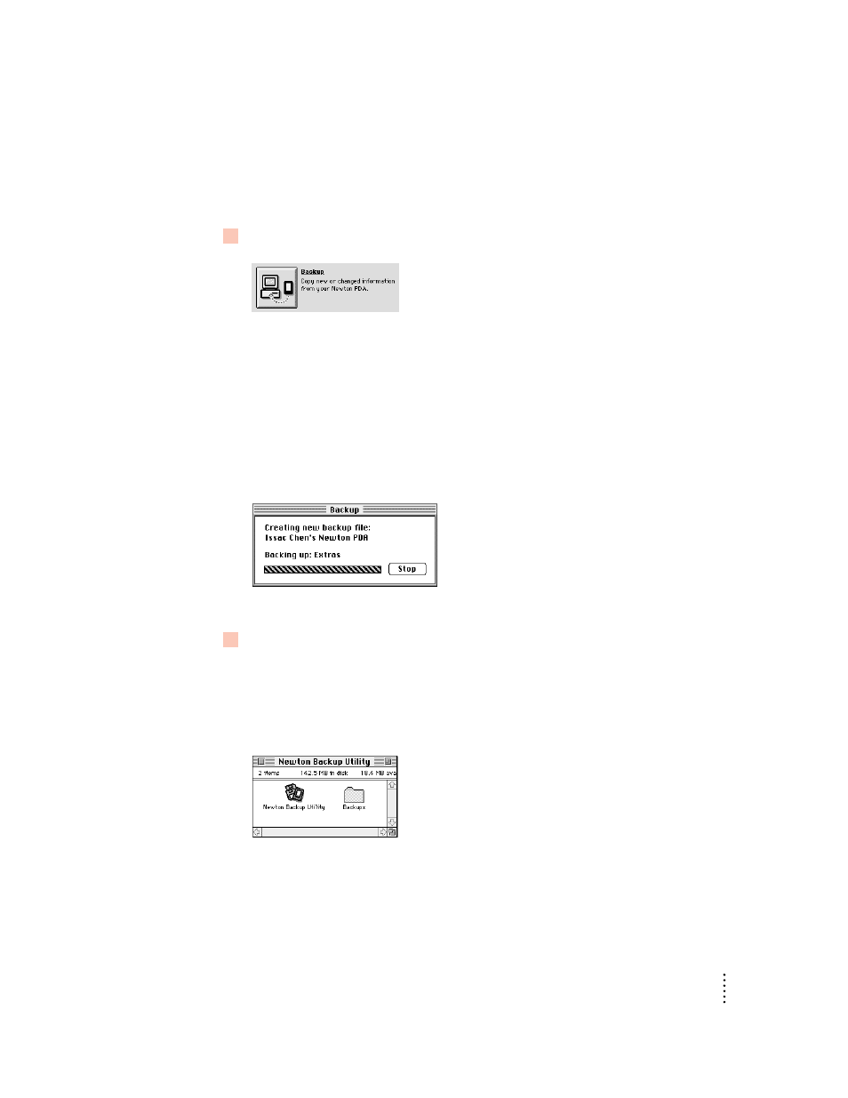 Creating your first backup | Apple Newton Backup Utility (for Macintosh) User Manual | Page 13 / 39