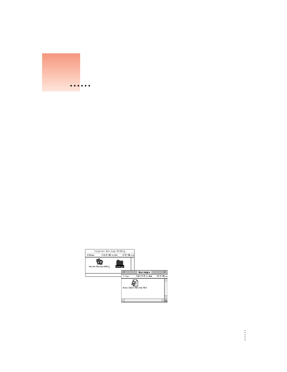 Backing up and restoring information | Apple Newton Backup Utility (for Macintosh) User Manual | Page 15 / 39