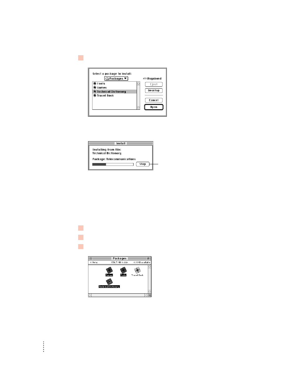 Installing packages by dragging | Apple Newton Backup Utility (for Macintosh) User Manual | Page 26 / 39