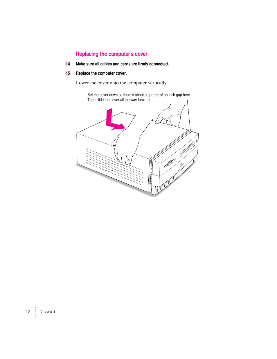 Replacing the computer’s cover | Apple PC Serial and Parallel Card User Manual | Page 10 / 84