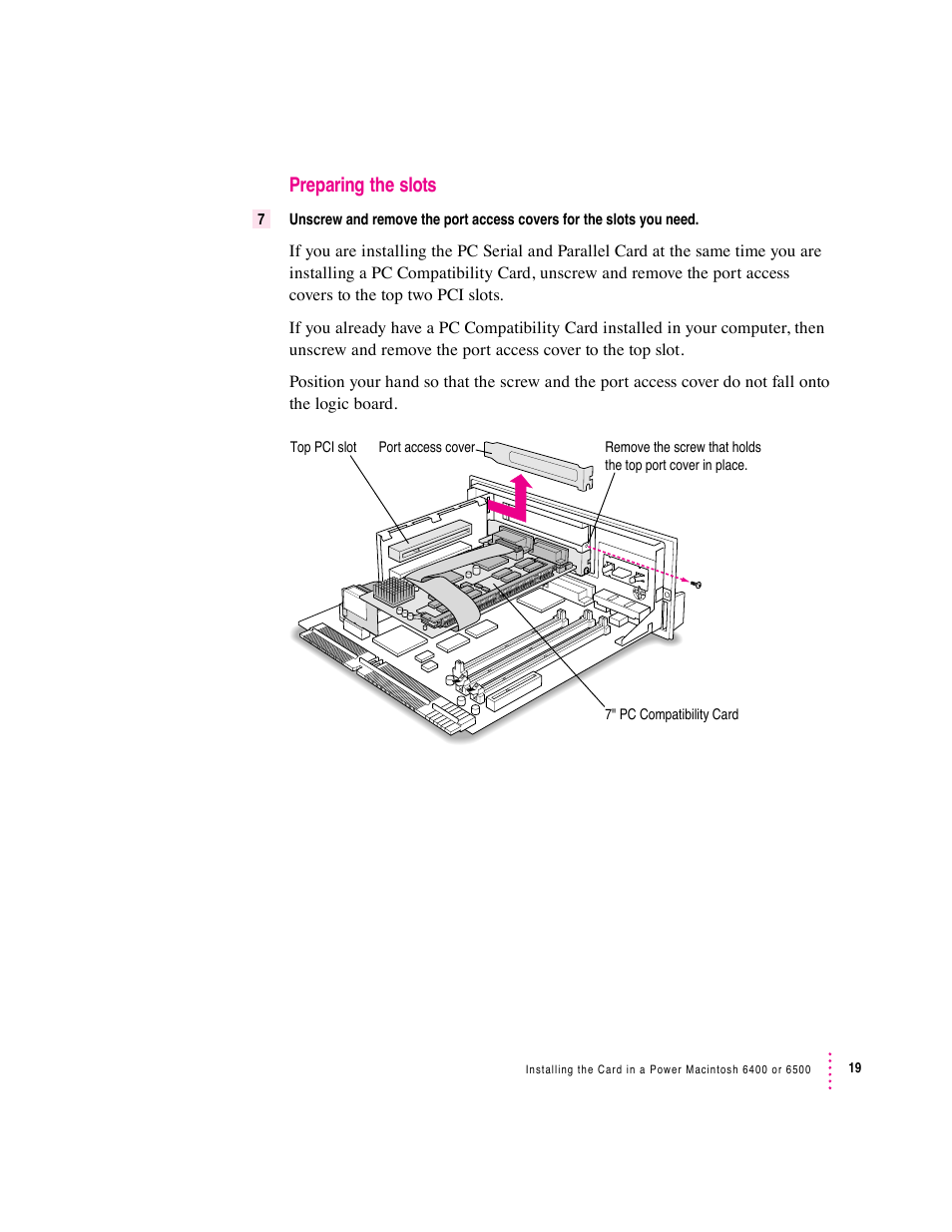 Preparing the slots | Apple PC Serial and Parallel Card User Manual | Page 19 / 84