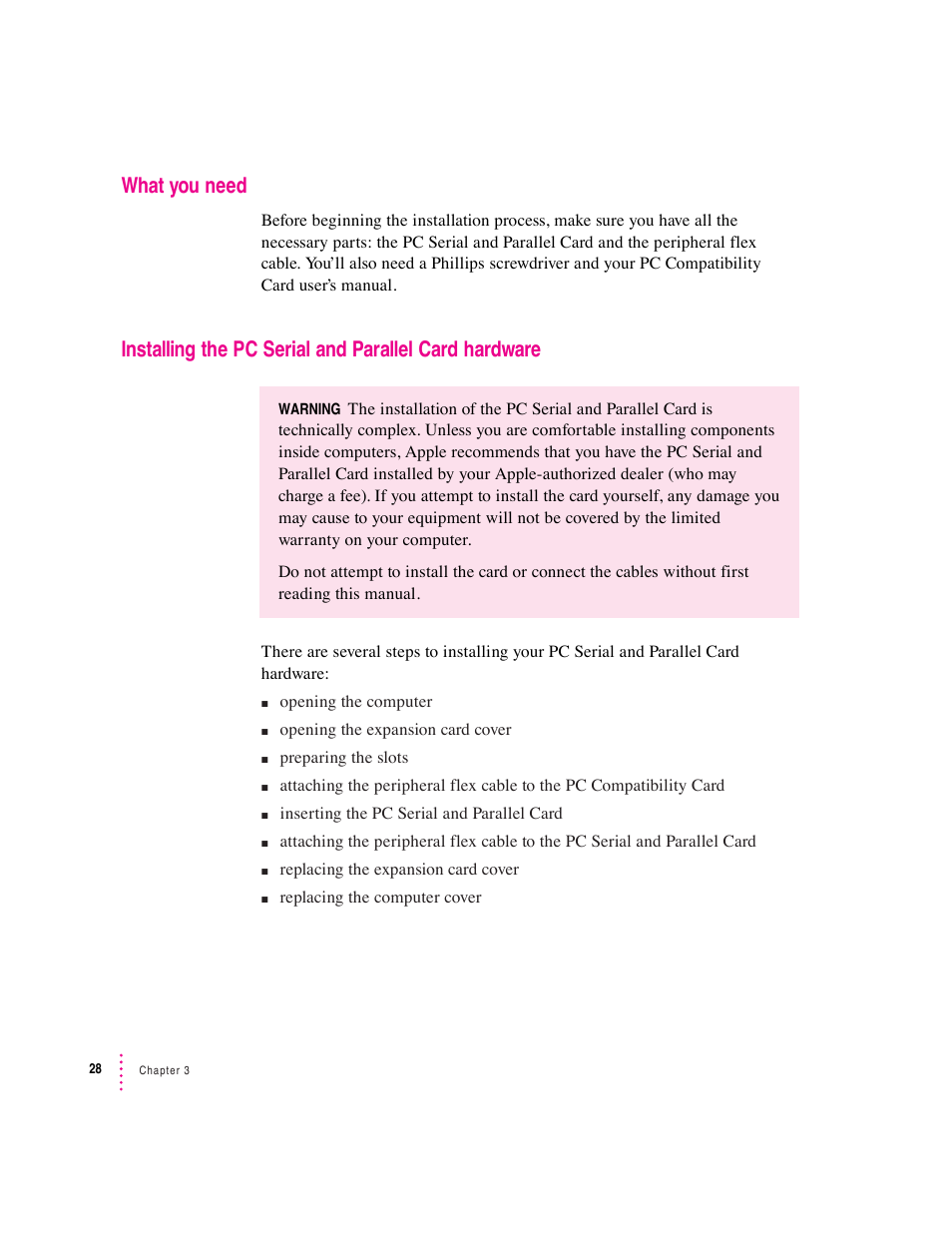 What you need | Apple PC Serial and Parallel Card User Manual | Page 28 / 84