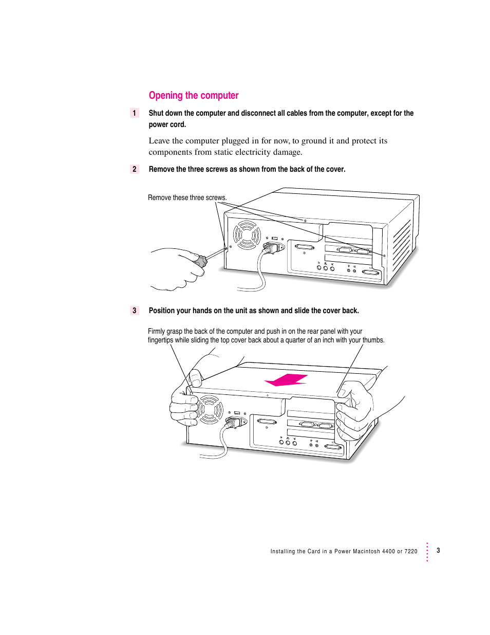 Opening the computer | Apple PC Serial and Parallel Card User Manual | Page 3 / 84