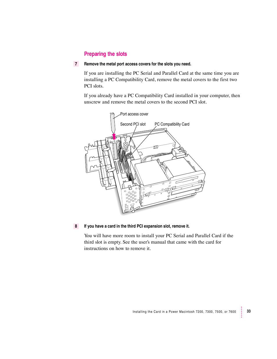 Preparing the slots | Apple PC Serial and Parallel Card User Manual | Page 33 / 84