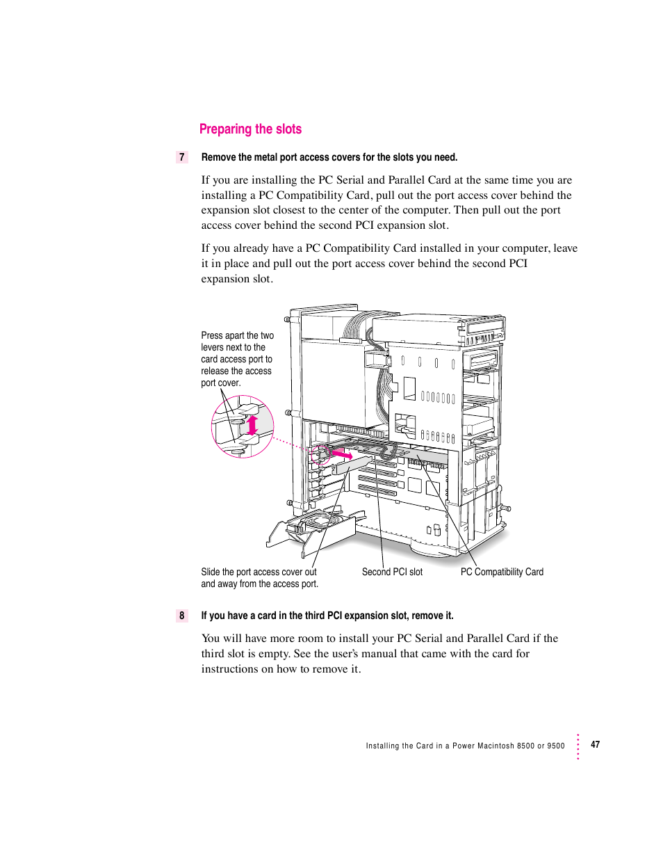 Preparing the slots | Apple PC Serial and Parallel Card User Manual | Page 47 / 84