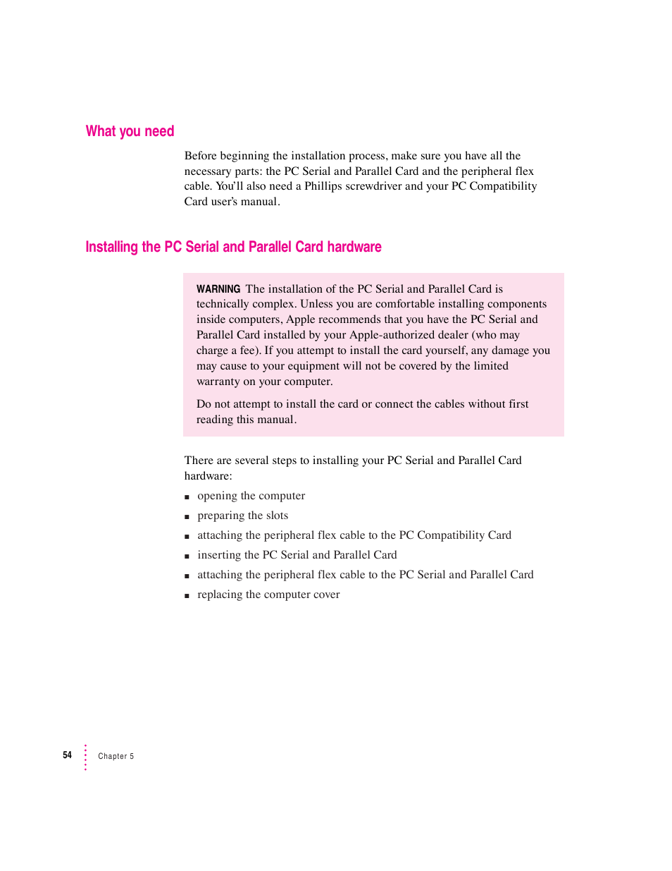 What you need | Apple PC Serial and Parallel Card User Manual | Page 54 / 84