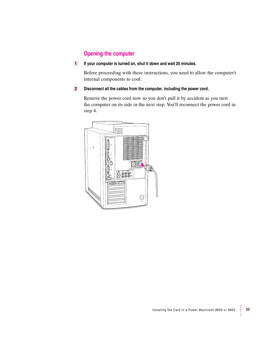 Opening the computer | Apple PC Serial and Parallel Card User Manual | Page 55 / 84