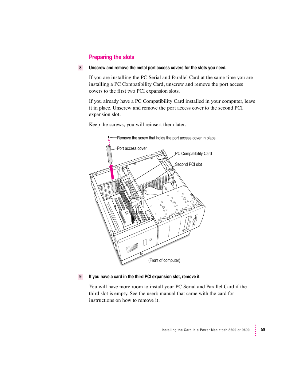 Preparing the slots | Apple PC Serial and Parallel Card User Manual | Page 59 / 84