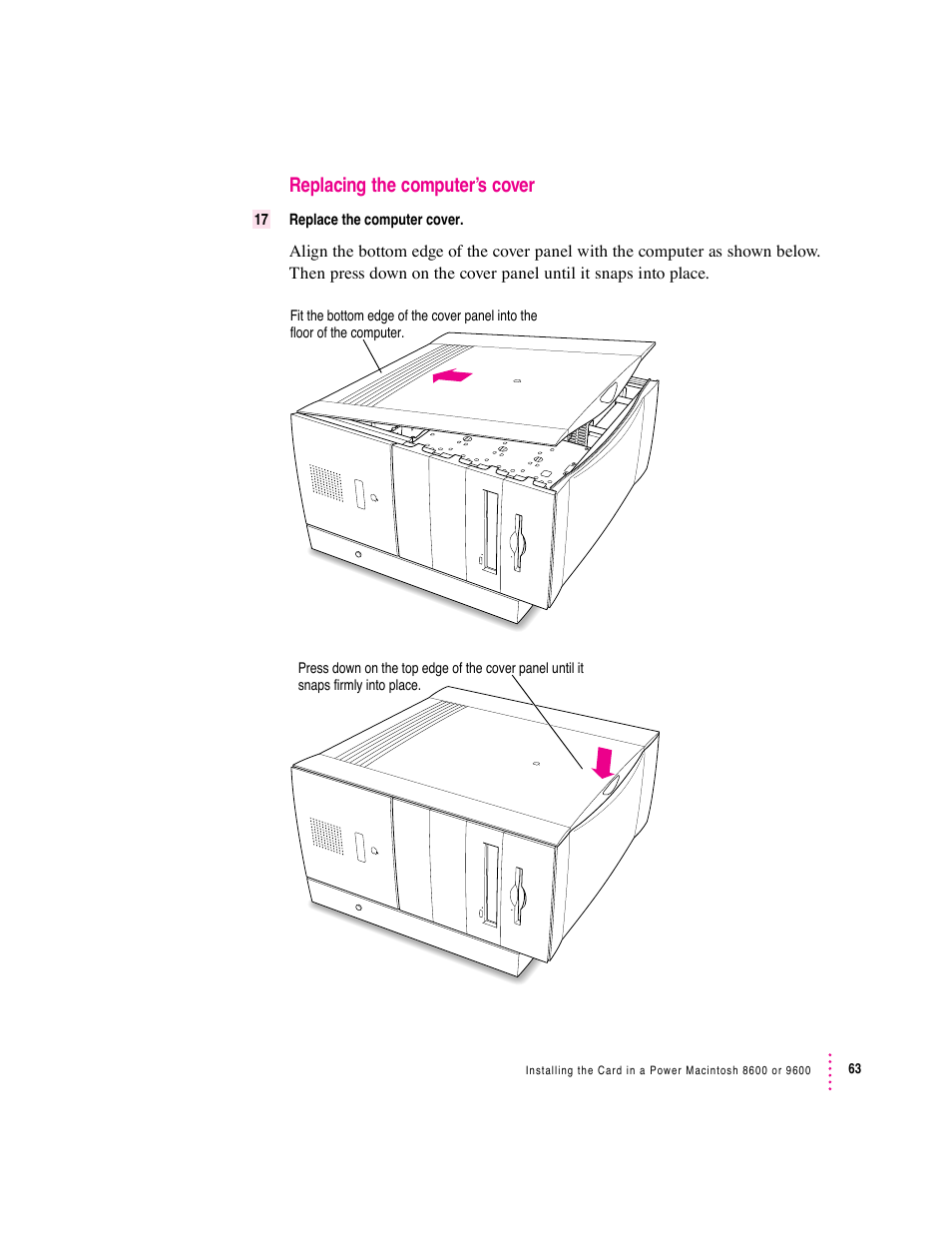 Replacing the computer’s cover | Apple PC Serial and Parallel Card User Manual | Page 63 / 84