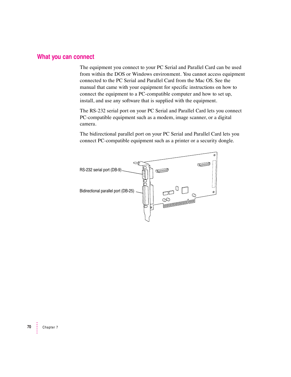 What you can connect | Apple PC Serial and Parallel Card User Manual | Page 70 / 84