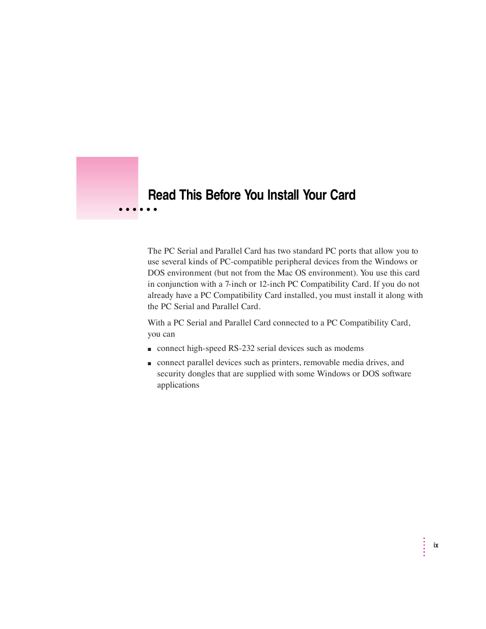 Read this before you install your card | Apple PC Serial and Parallel Card User Manual | Page 83 / 84