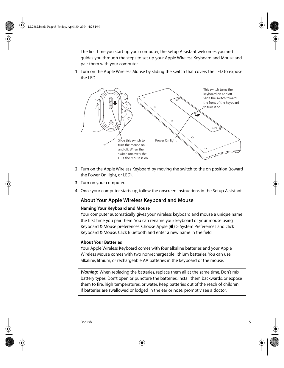 About your apple wireless keyboard and mouse | Apple Wireless Keyboard and Mouse User Manual | Page 5 / 20