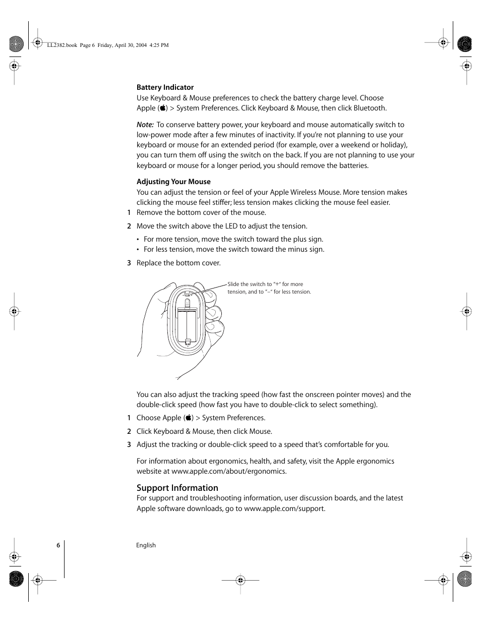 Support information | Apple Wireless Keyboard and Mouse User Manual | Page 6 / 20