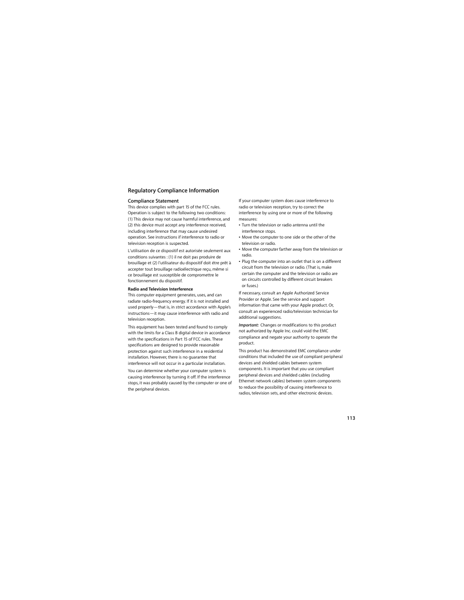 Regulatory compliance information | Apple Mac Pro (Early 2009) User Manual | Page 113 / 124