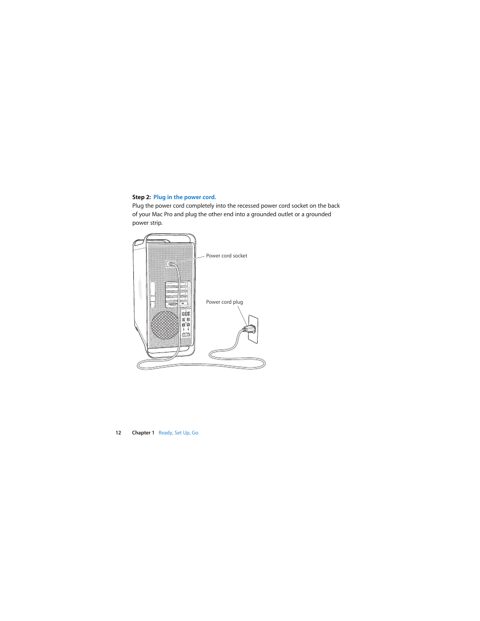 Step2: plug in the power cord | Apple Mac Pro (Early 2009) User Manual | Page 12 / 124