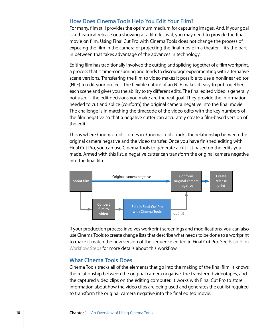 How does cinema tools help you edit your film, What cinema tools does | Apple Cinema Tools 4 User Manual | Page 10 / 258