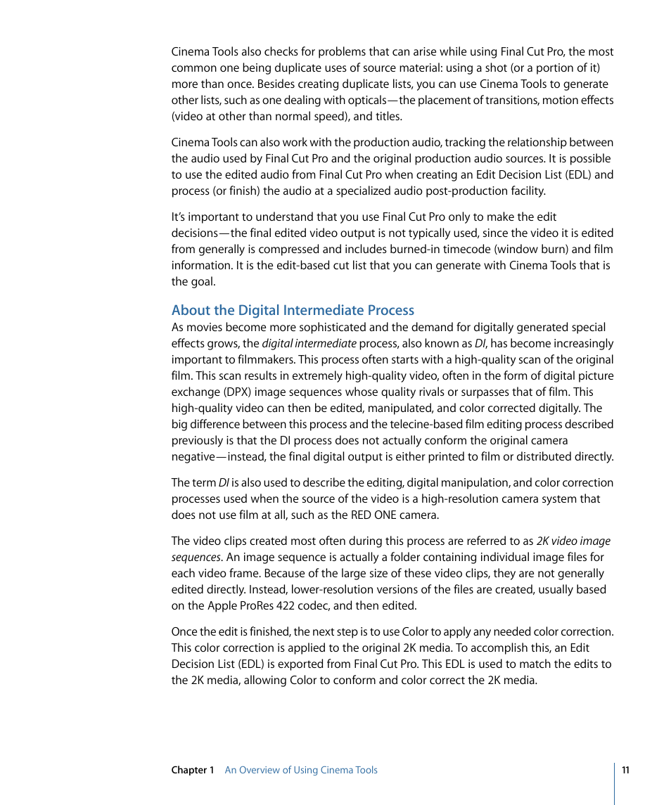 About the digital intermediate process | Apple Cinema Tools 4 User Manual | Page 11 / 258