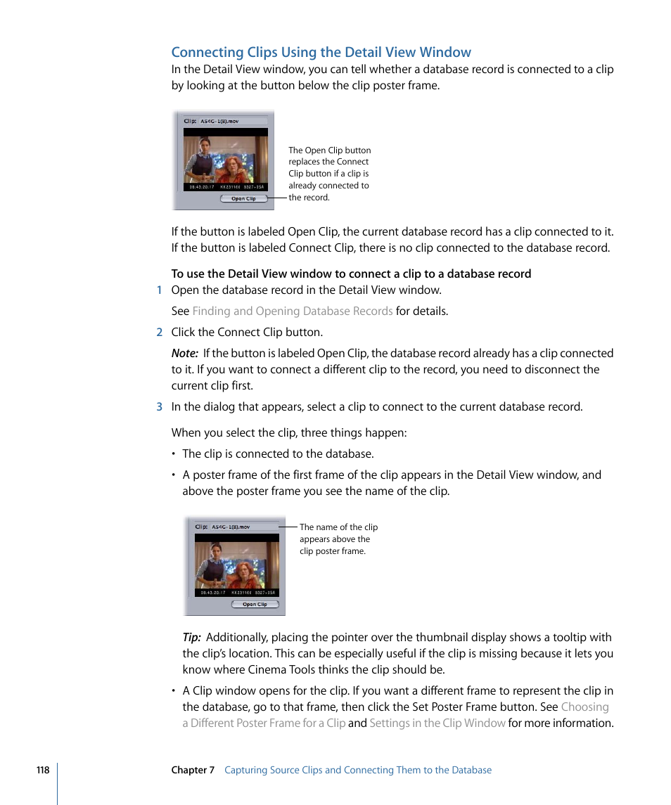 Connecting clips using the detail view window | Apple Cinema Tools 4 User Manual | Page 118 / 258
