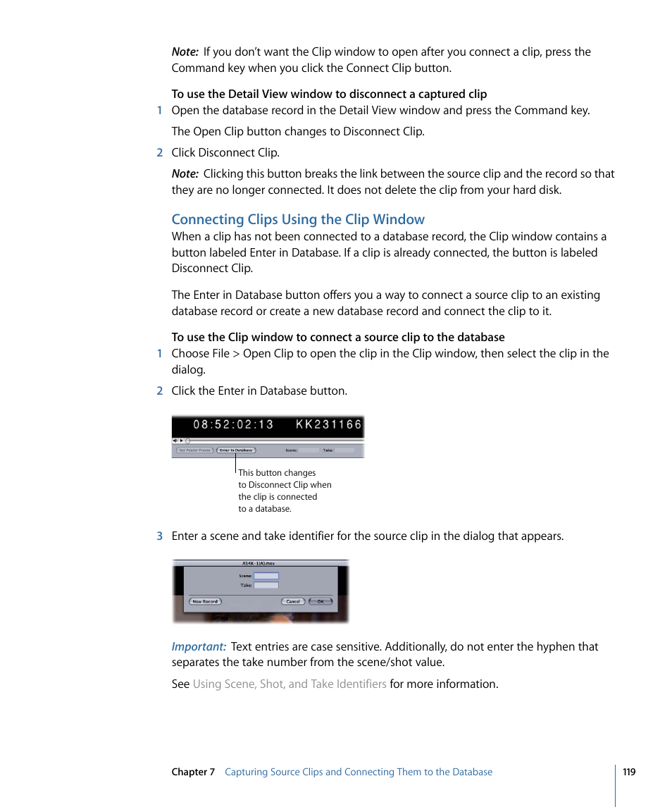 Connecting clips using the clip window | Apple Cinema Tools 4 User Manual | Page 119 / 258