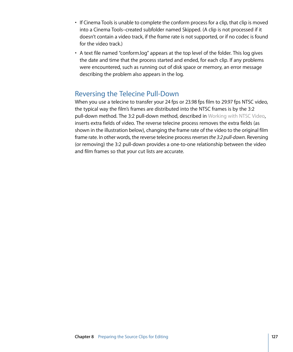 Reversing the telecine pull-down | Apple Cinema Tools 4 User Manual | Page 127 / 258