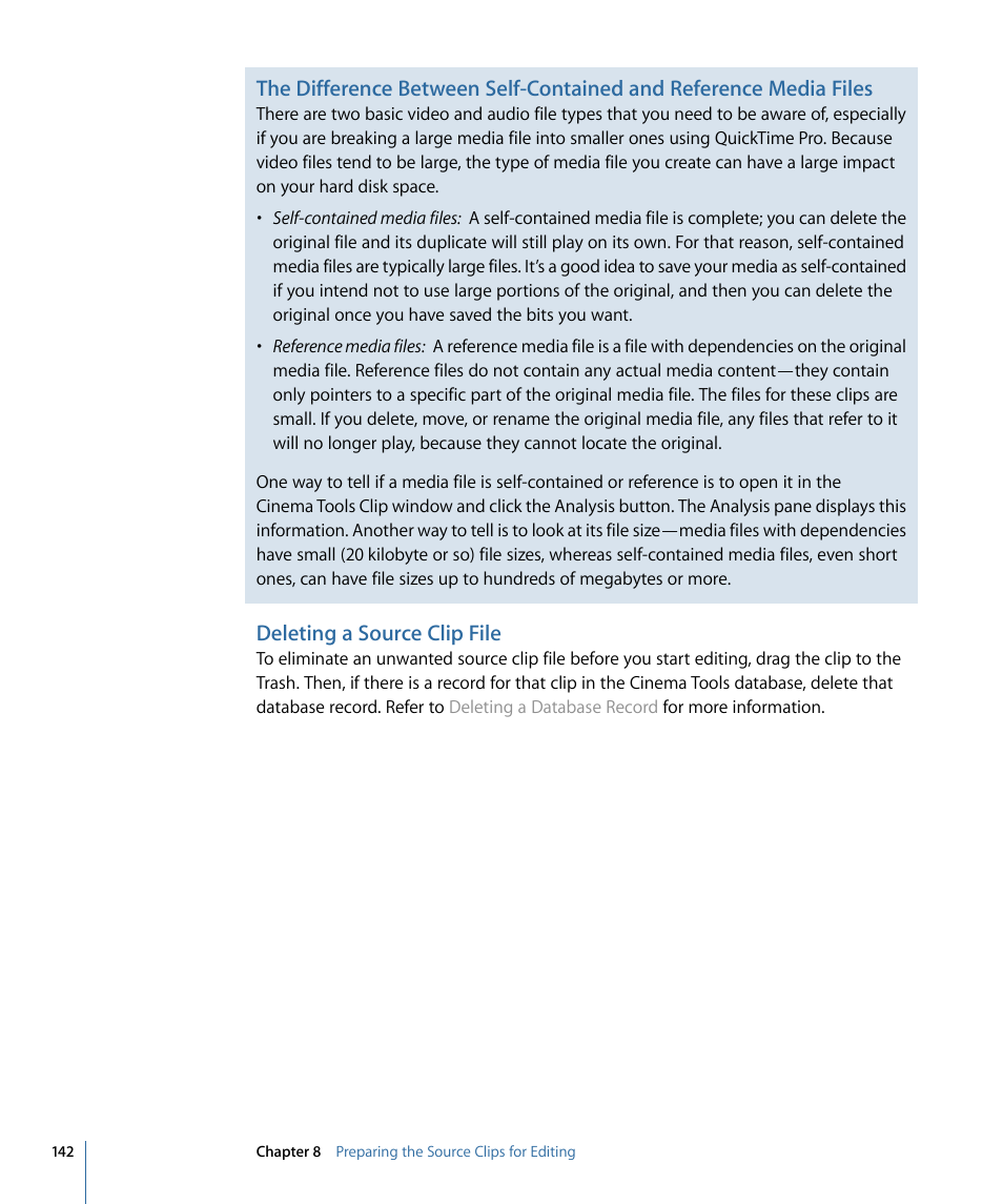 Deleting a source clip file, Files | Apple Cinema Tools 4 User Manual | Page 142 / 258