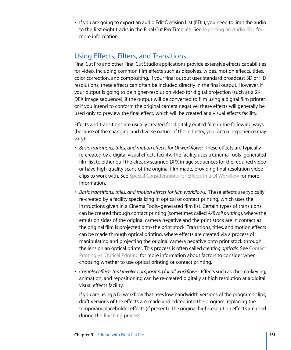 Using effects, filters, and transitions | Apple Cinema Tools 4 User Manual | Page 151 / 258